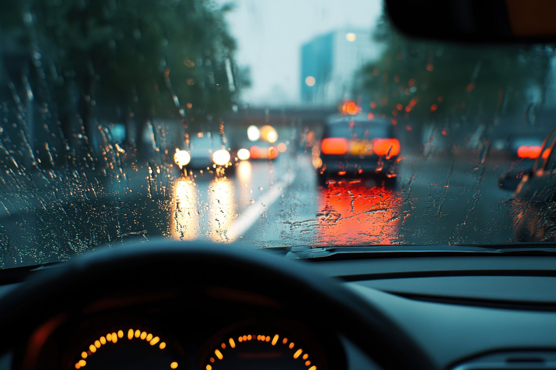 Blick aus dem Auto bei Regen